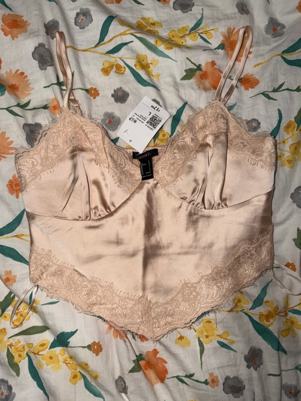 Forever 21 Blush Lace-Trim Satin Cami